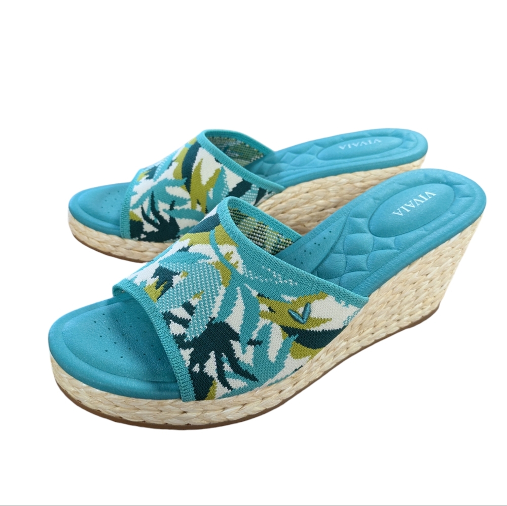 VIVAIA Round Toe Wedge Sandals Stacey Pro Multi Turquoise Tropical Size 41.5 - Picture 11 of 11